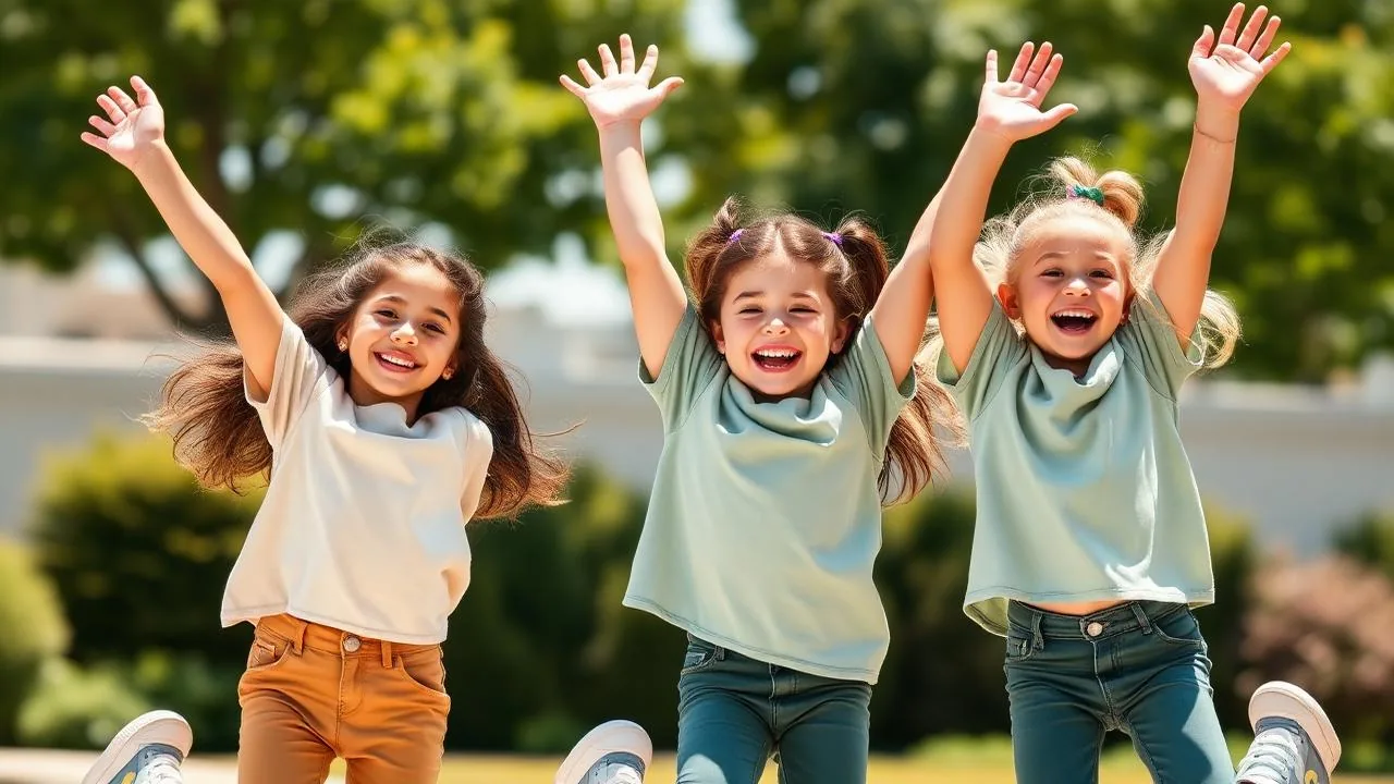 Group of girls in matching casual kids outfits